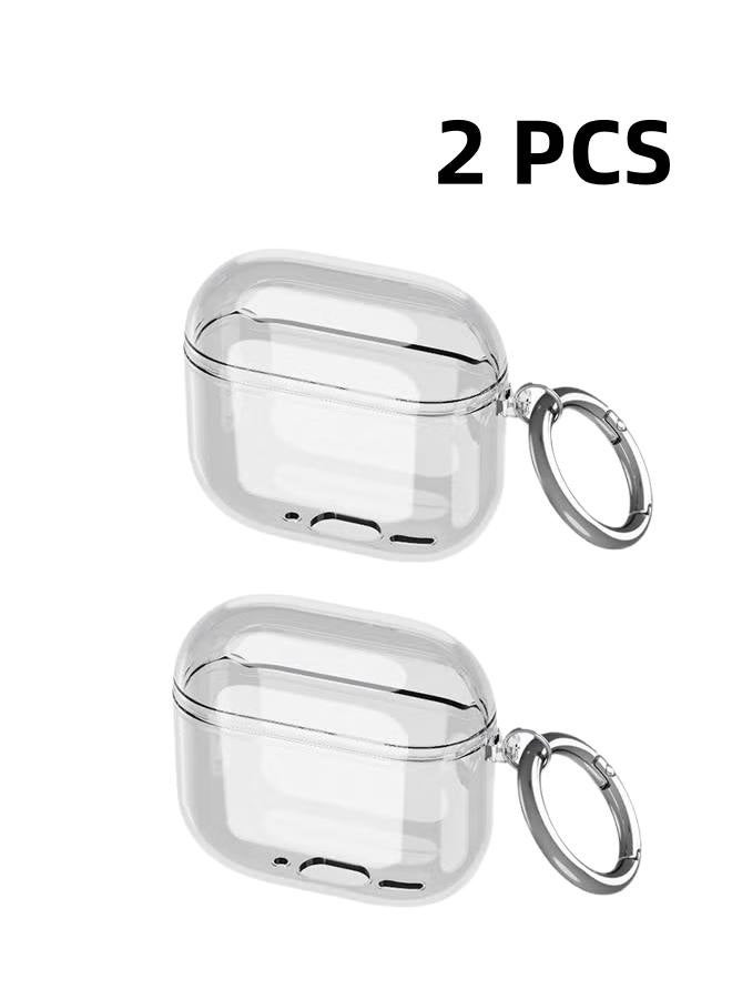 2 PCS Clear Protect Case, Clear Case for AirPods 4 with Easy Hanging Keychain, Full Protection Earphone Protect Cover Compatible with Apple AirPods 4 - Image 1
