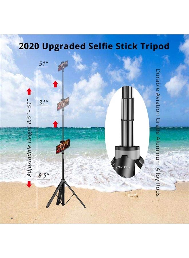 ATUMTEK 51" Selfie Stick Tripod, All in One Extendable Phone Tripod Stand with Bluetooth Remote 360° Rotation for iPhone and Android Phone Selfies, Video Recording, Vlogging, Live Streaming, Black  - Image 2