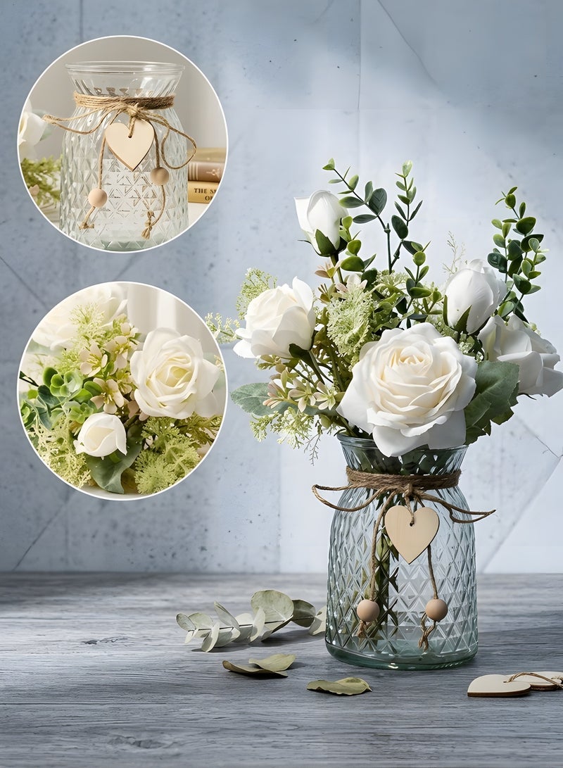 Beauenty Fake Flowers with Vase, Silk Roses Artificial Flowers in Vase, Faux Flower Arrangement with Vase Suitable for Home Office Decoration, Dining Table Centerpiece - Image 3