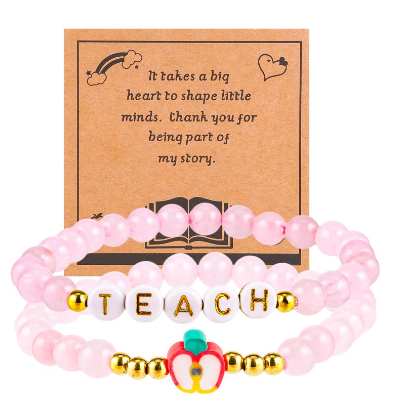 VICKHU Teacher appreciation gifts,Natural Stone teacher Bracelet gifts for women,thank you gifts for teacher meaningful gifts for women with gift message card (set-pink crystal) - Image 1