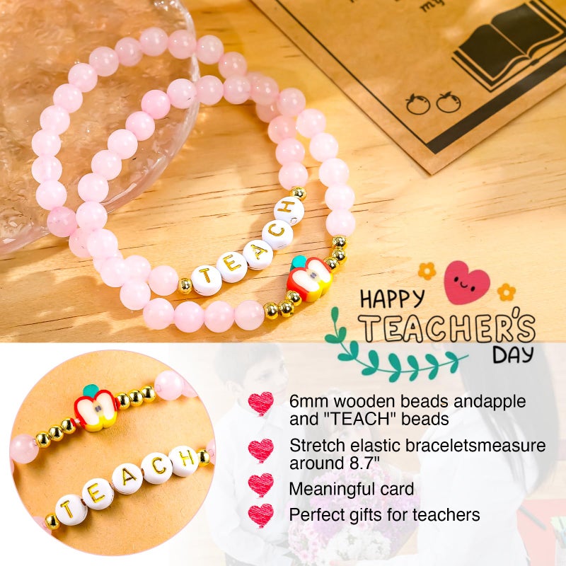 VICKHU Teacher appreciation gifts,Natural Stone teacher Bracelet gifts for women,thank you gifts for teacher meaningful gifts for women with gift message card (set-pink crystal) - Image 5