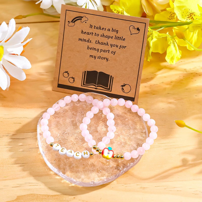 VICKHU Teacher appreciation gifts,Natural Stone teacher Bracelet gifts for women,thank you gifts for teacher meaningful gifts for women with gift message card (set-pink crystal) - Image 3