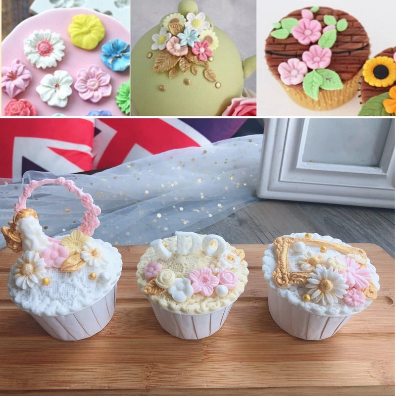KULENAND Silicone Cake Mold Set -8 Pcs, Rose Butterfly Daisy Rose Leaf and Mini Flowers Fondant Candy for Chocolate Polymer Clay Soap Crafting Projects Cake Decoration - Image 2