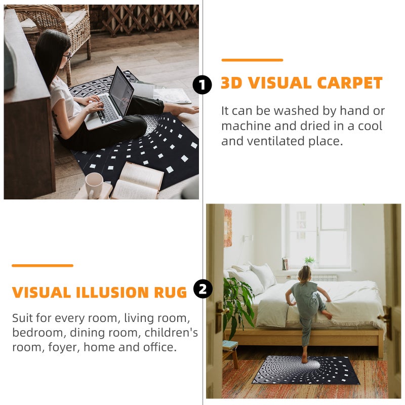 2 pcs Floor Rug Non-Skid Floor Mat 3D Visual Illusion Rug Floor Decor - Image 3