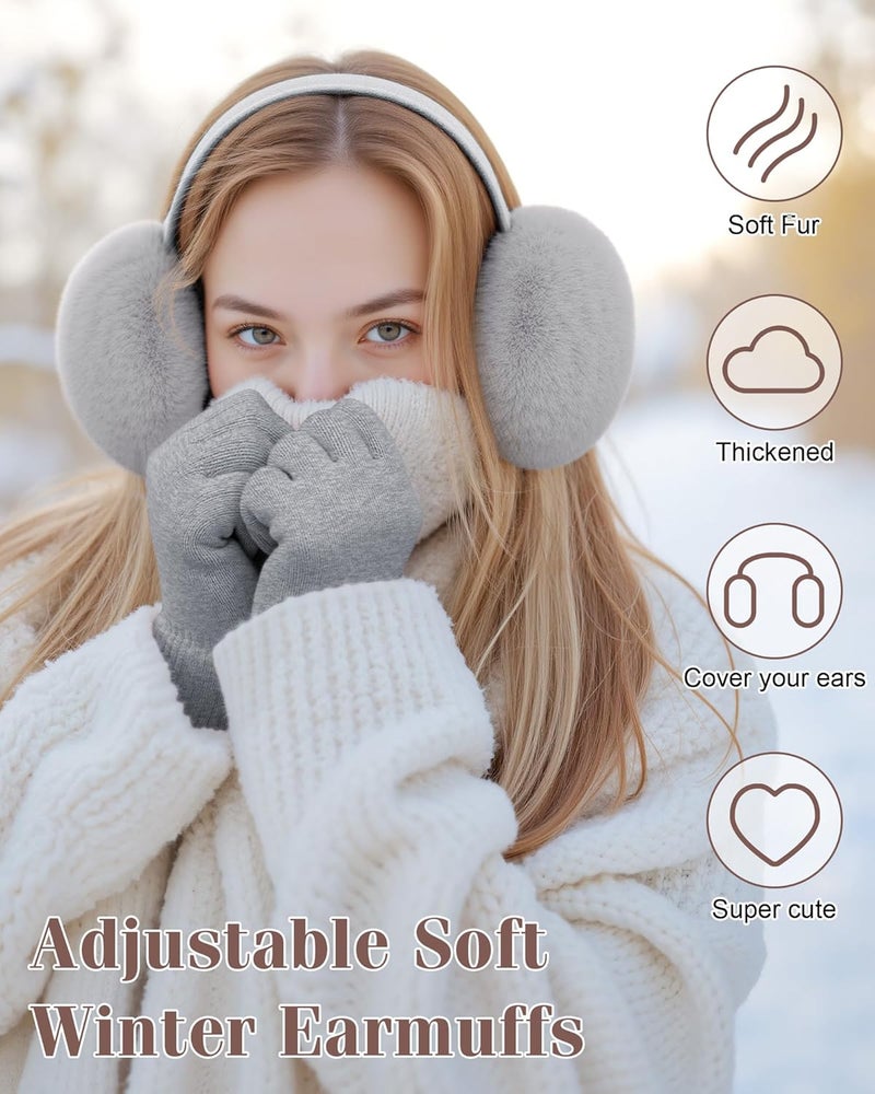YSense Winter Earmuffs Ear Warmers for Women Fur Adjustable Foldable Ear Muffs Gloves White Earmuffs Gifts - Image 3