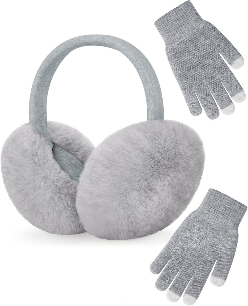 YSense Winter Earmuffs Ear Warmers for Women Fur Adjustable Foldable Ear Muffs Gloves White Earmuffs Gifts - Image 1