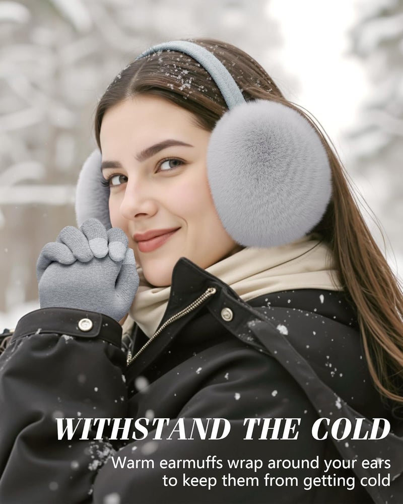 YSense Winter Earmuffs Ear Warmers for Women Fur Adjustable Foldable Ear Muffs Gloves White Earmuffs Gifts - Image 5