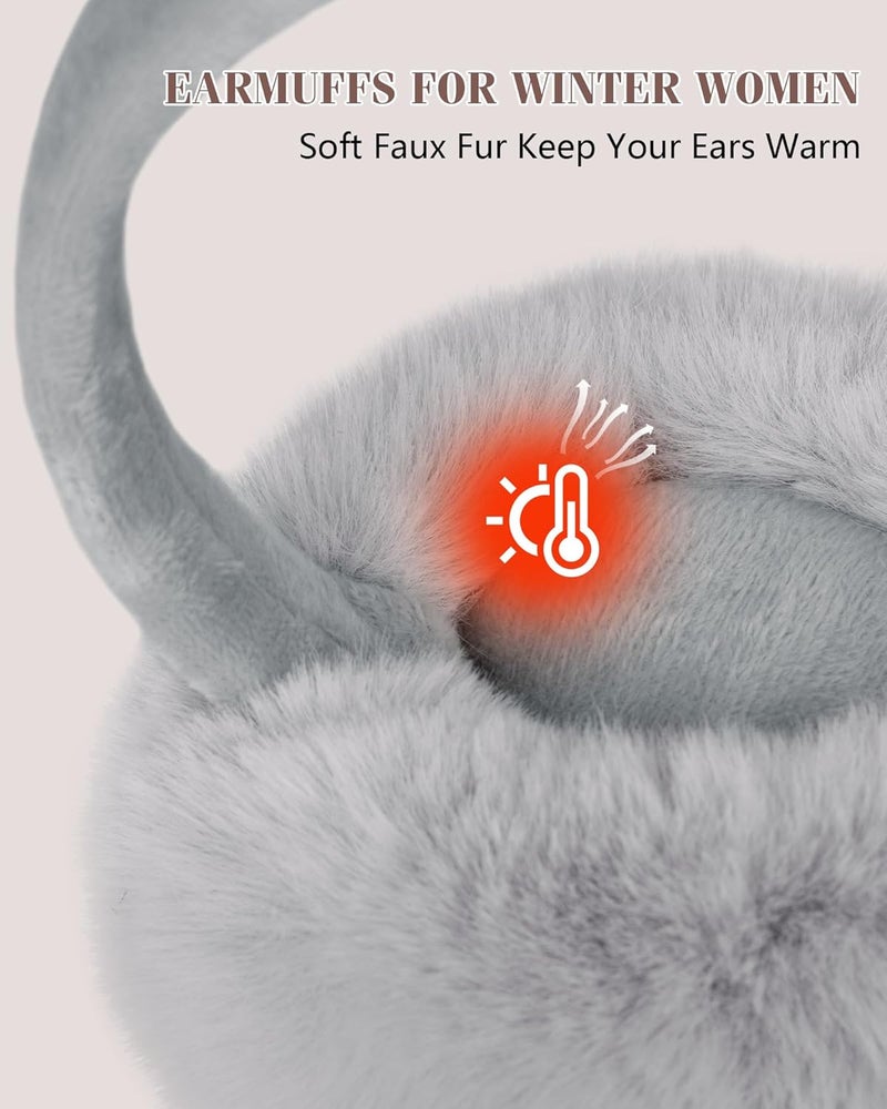 YSense Winter Earmuffs Ear Warmers for Women Fur Adjustable Foldable Ear Muffs Gloves White Earmuffs Gifts - Image 4