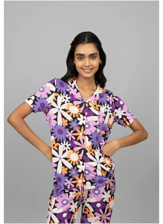 NeceSera Floral Half Sleeves Button Down Shorts Set