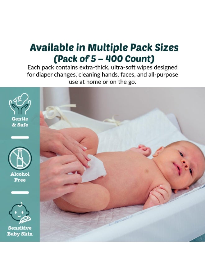 Moonwisp Baby Wipes [Upgraded XL Version] – Thicker, Premium Water-Based Wipes - Unscented, Alcohol-Free for Baby & All-Purpose Cleaning - Ultra-Soft Wet Tissue (Pack of 5-400 Count) - Image 3
