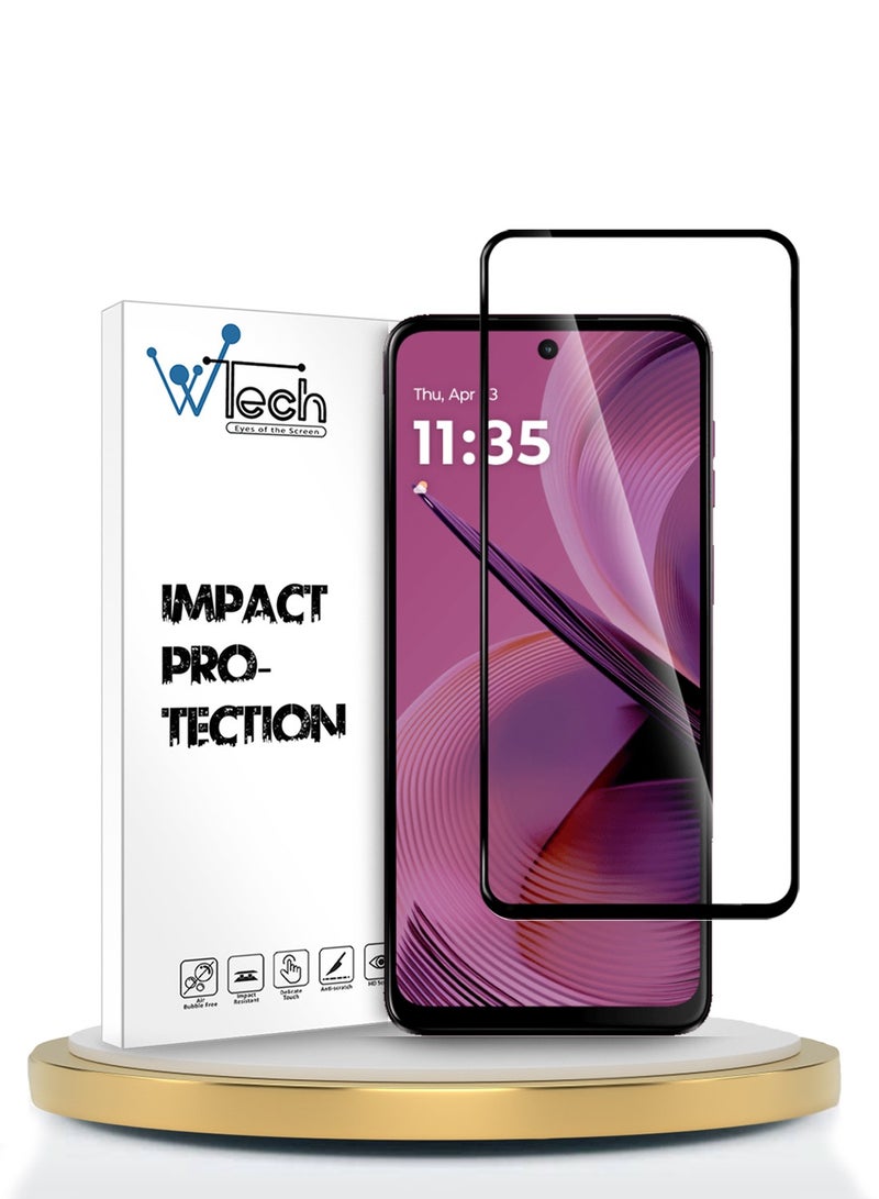 Wtech Motorola Moto G55 5G 2024 Premium E2E Series Full Glue Full Cover Tempered Glass Screen Protector - Clear/Black - Image 1