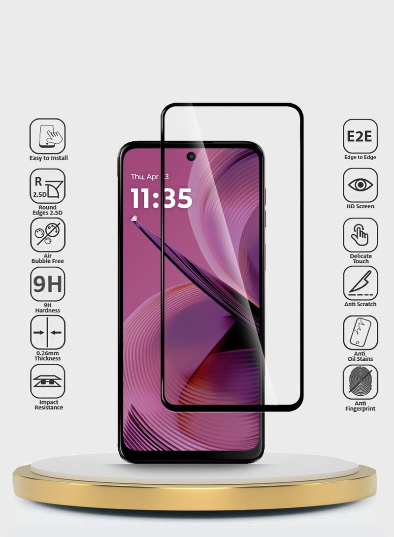 Wtech Motorola Moto G55 5G 2024 Premium E2E Series Full Glue Full Cover Tempered Glass Screen Protector - Clear/Black - Image 2