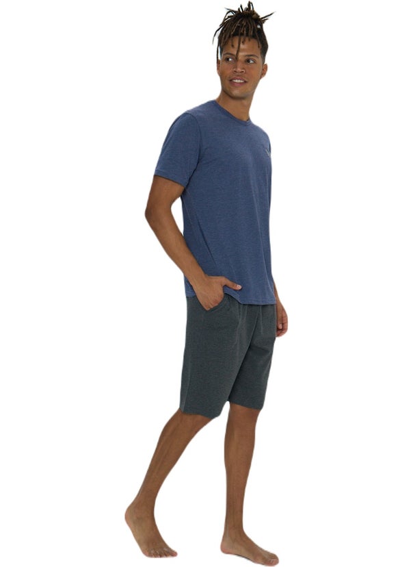 U.S. Polo Assn. Men's Blue Melange Round Neck Shorts Set  - Image 1