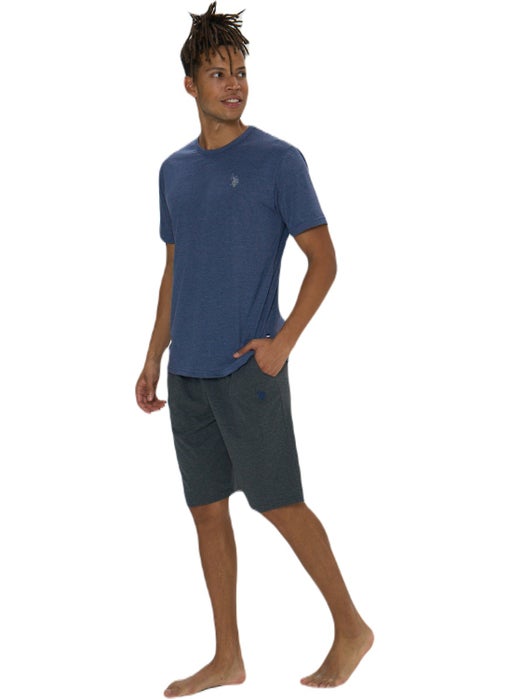 U.S. Polo Assn. Men's Blue Melange Round Neck Shorts Set  - Image 2