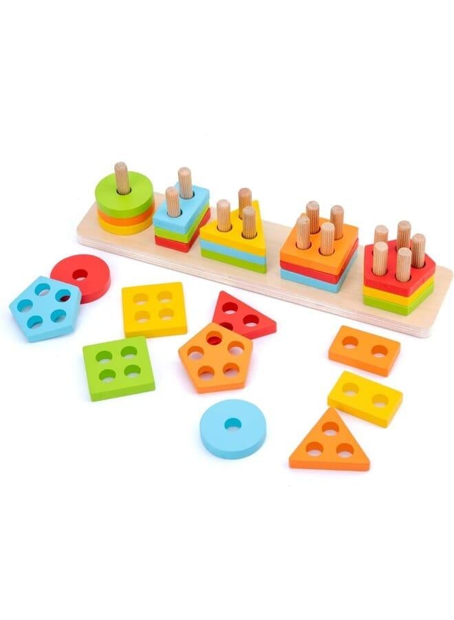 Funny Bunny Montessori Toys for 1 2 3 Years Old, Wooden Sorting & Stacking Toys for Toddlers 1-3, Education Preschool Toddler Puzzles,Best Gift. (5 shapes) 