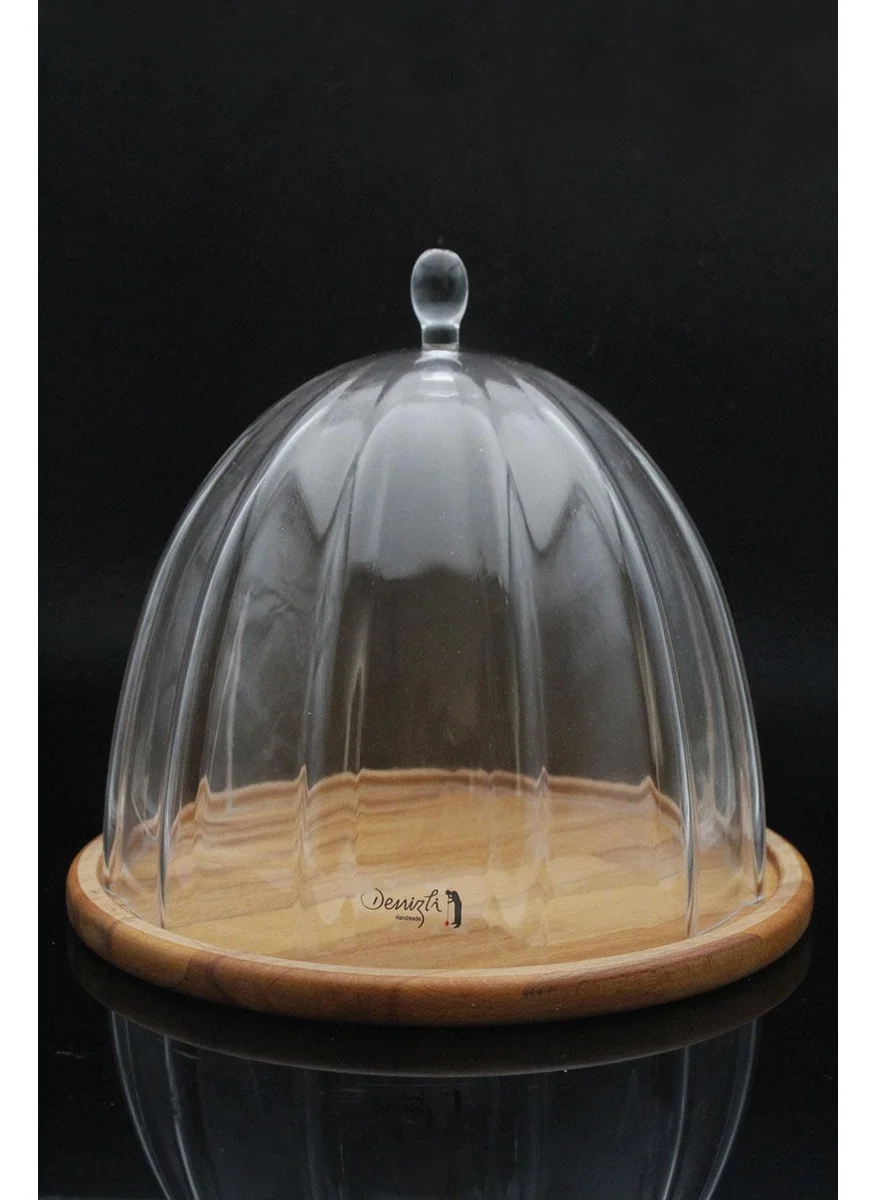 Paşabahçe 31601 Denizli Glass Hand Made Glass Dome with Crystal Wooden Top