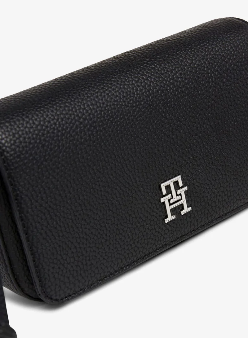 Tommy Hilfiger black TH Emblem Flap Crossover Bag for Women | Best Price UAE