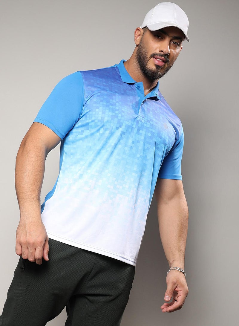 Instafab Plus Instafab Plus Men's Royal Blue & Chalk White Ombre Polo Activewear T-Shirt For Casual Wear | Polo Neck | Short Sleeve | Half-Button Closure | Jersey T-Shirt Crafted With Comfort Fit For Everyday Wear  - Image 1