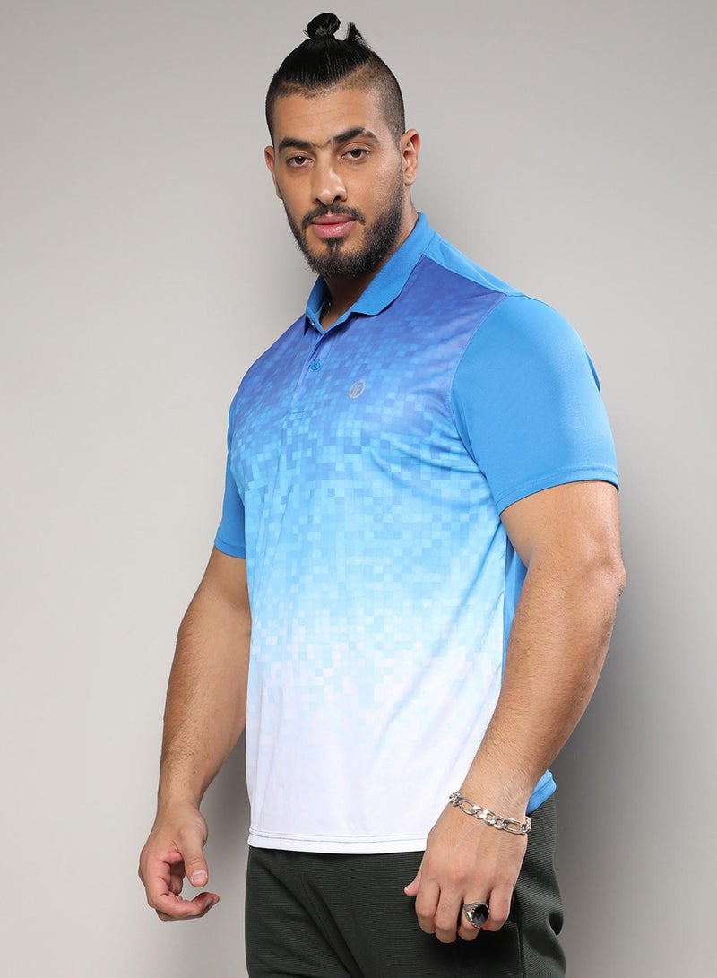 Instafab Plus Instafab Plus Men's Royal Blue & Chalk White Ombre Polo Activewear T-Shirt For Casual Wear | Polo Neck | Short Sleeve | Half-Button Closure | Jersey T-Shirt Crafted With Comfort Fit For Everyday Wear  - Image 3