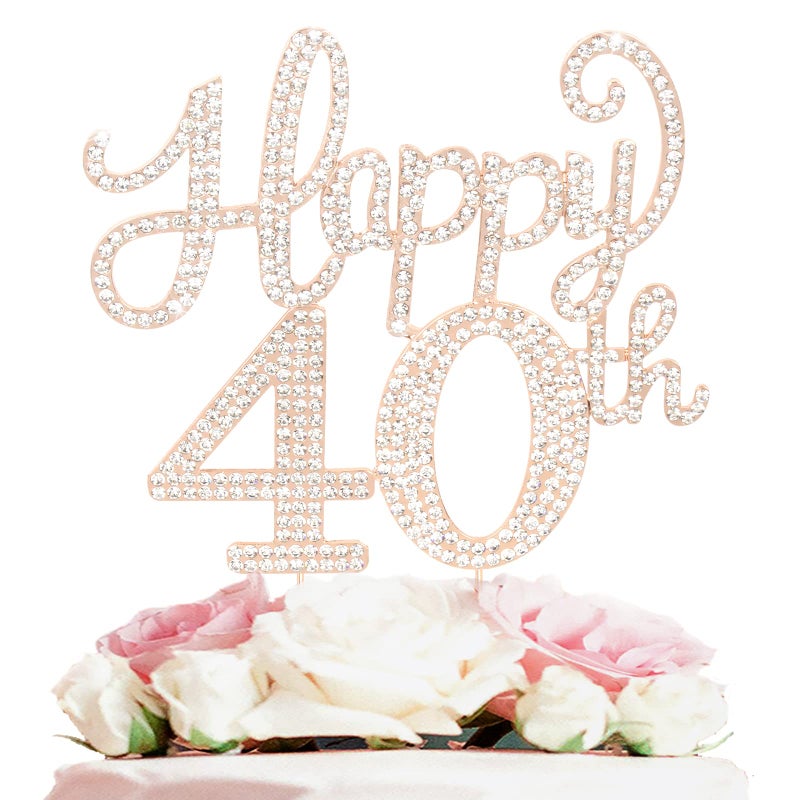 LASKYER Happy 40th Birthday Decorations 40th Birthday Gold Rhinestone Cake Topper - Cheers to Forty Years Old Bday Party Metal Sparkly Cake Centerpieces Sign. - Image 1