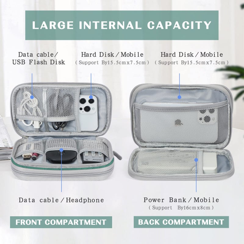 FYY منظم إلكتروني FYY، حقيبة تنظيم كابلات السفر، حقيبة ملحقات إلكترونية محمولة مقاومة للماء بطبقتين مزدوجتين، حقيبة تخزين شاملة للكابلات، الأسلاك، الشاحن، الهاتف - نمط أخضر - Image 3