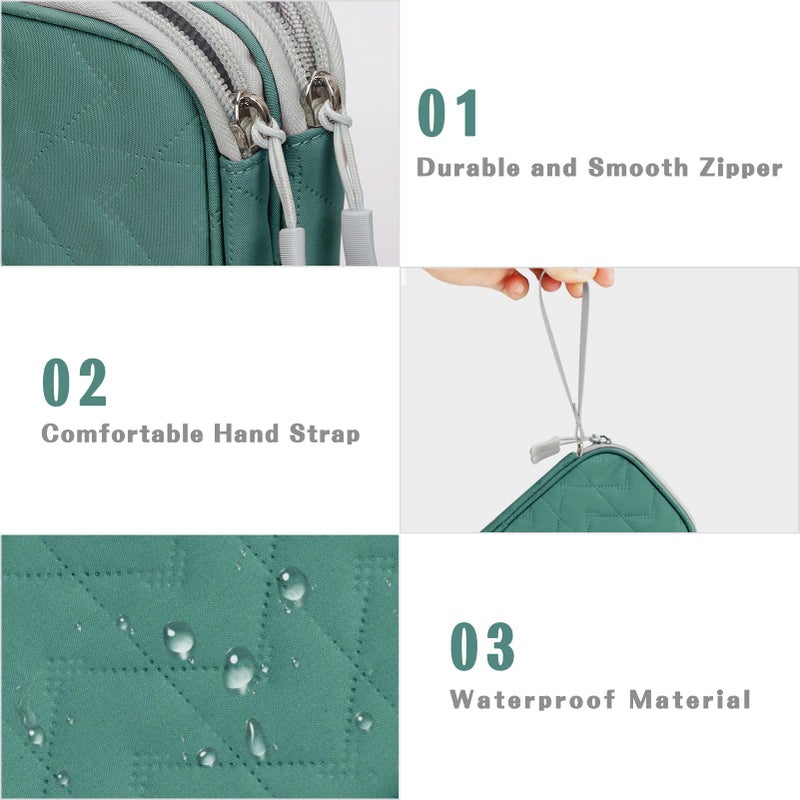 FYY منظم إلكتروني FYY، حقيبة تنظيم كابلات السفر، حقيبة ملحقات إلكترونية محمولة مقاومة للماء بطبقتين مزدوجتين، حقيبة تخزين شاملة للكابلات، الأسلاك، الشاحن، الهاتف - نمط أخضر - Image 4