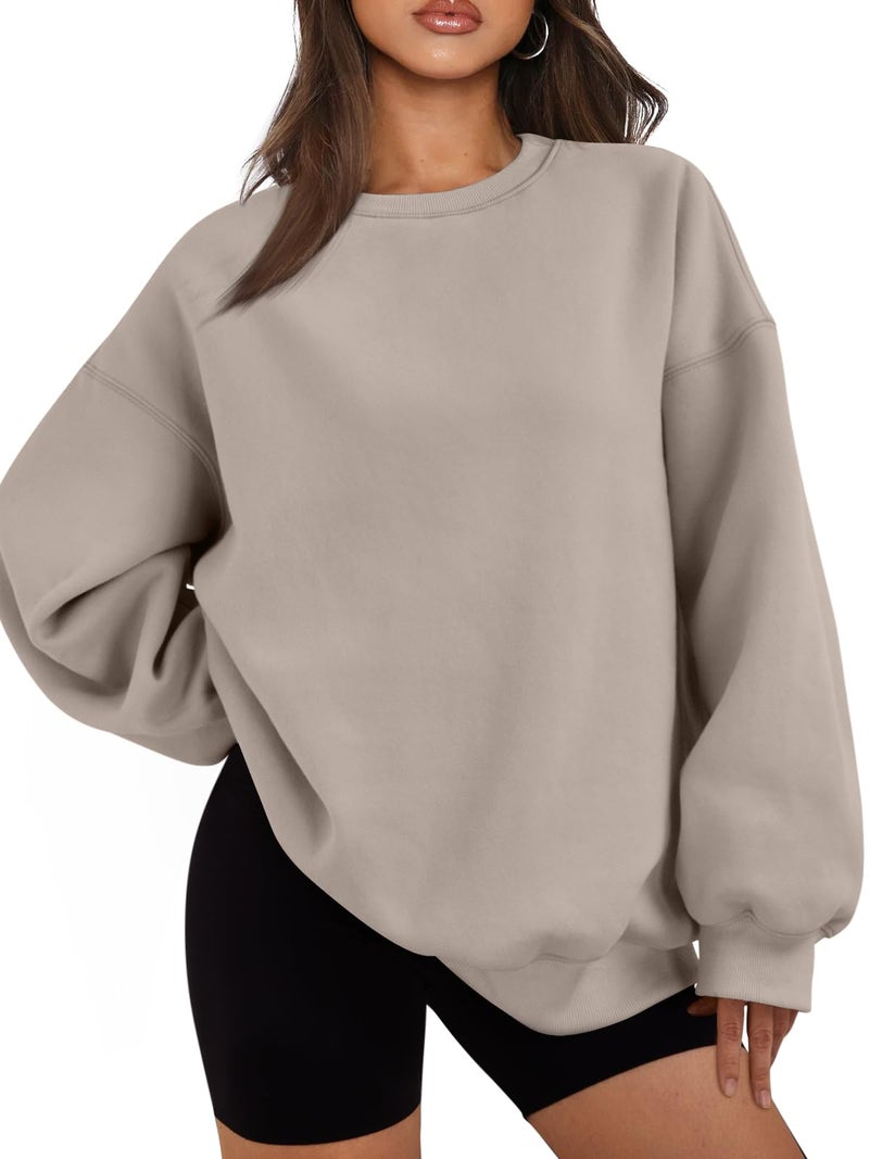 EFAN Womens Sweatshirts Hoodies Oversized Sweaters Crewneck Fleece Casual Tops Basic Comfy Fall Fashion Clothes 2026 Plus Size Maternity Workout Lounge Wear Winter Outfits CoffeeGrey L - Image 1
