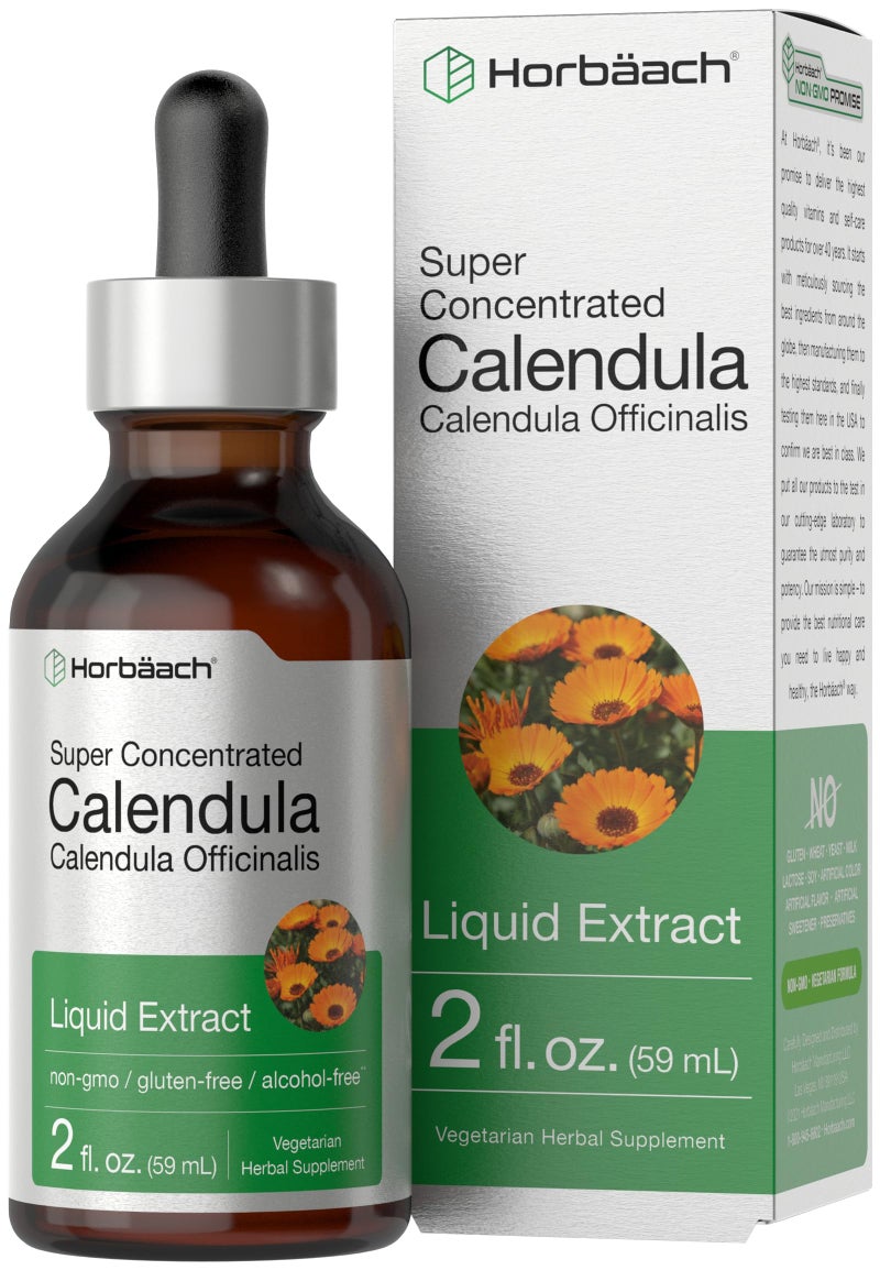Horbaach Calendula Flower Tincture Alcohol Free 2 fl oz Liquid Extract Drops Vegetarian NonGMO Gluten Free Herbal Supplement
