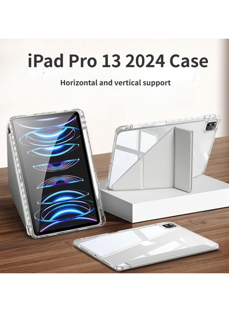 VKL Clear Back Case for iPad Pro 13 (2024, M4, 7th Generation) Tablet,Smart Magnetic Flip Stand Soft TPU Back Cover With Pencil Holder & Auto Sleep Wake for iPad Pro 13 Inch (White)  - Image 2