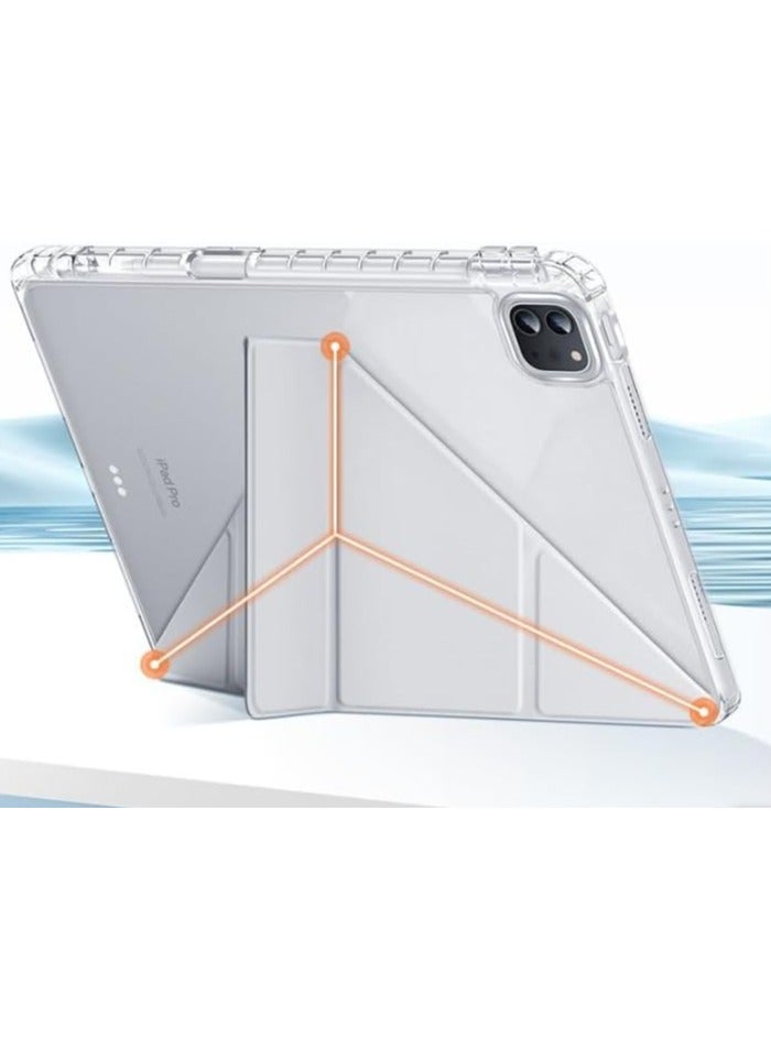 VKL Clear Back Case for iPad Pro 13 (2024, M4, 7th Generation) Tablet,Smart Magnetic Flip Stand Soft TPU Back Cover With Pencil Holder & Auto Sleep Wake for iPad Pro 13 Inch (White)  - Image 3