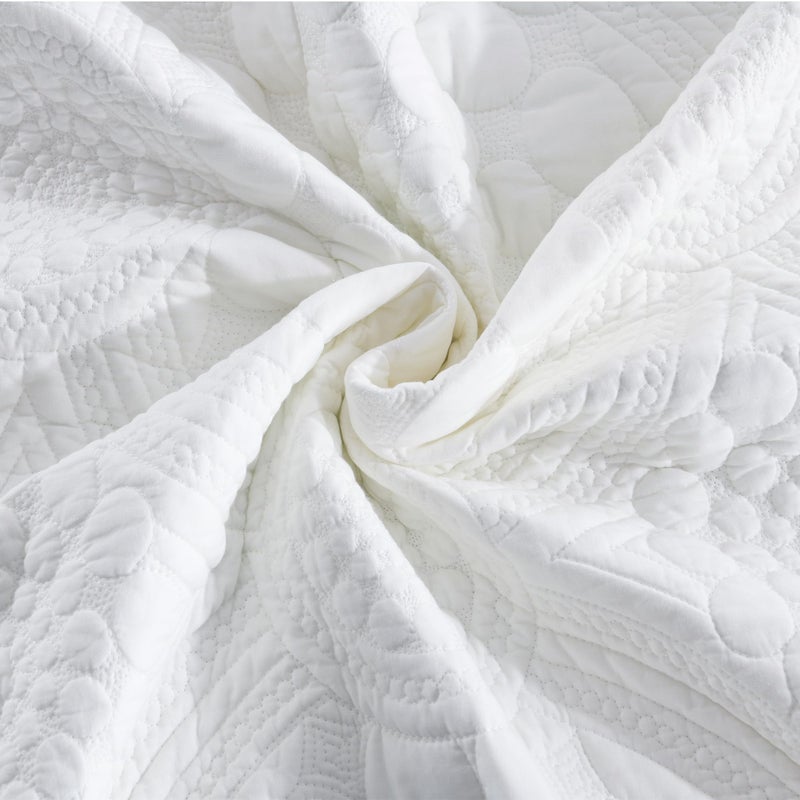 MarCielo 3-Piece 100% Cotton Oversized Bedspread Lightweight Quilt Coverlet Embroidery Farmhouse Bedding (Tf Bright White, Oversized King (118"x106")) - Image 2