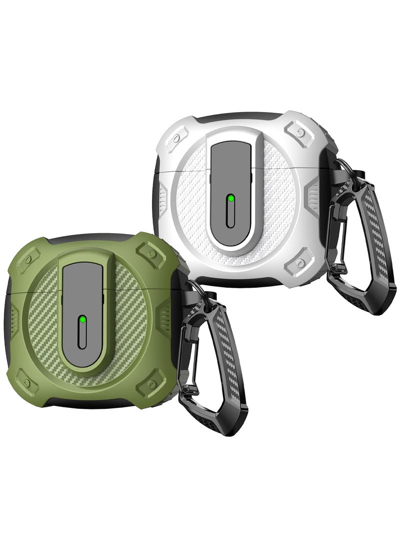 CATANES 2Packs Airpods 4 Case Hard Shell Protective Armor LED Visible Wireless Charging Case Cover with Lock - Green White - Image 4