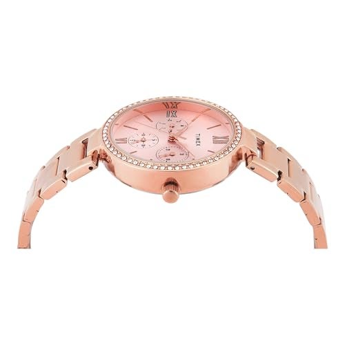 TIMEX Analog Watch for Women with Pink Round Dial & Rose Gold Stainless Steel Bracelet Band Water Resistant Women's Wrist Watches - TWEL18707 - Image 4