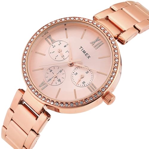 TIMEX Analog Watch for Women with Pink Round Dial & Rose Gold Stainless Steel Bracelet Band Water Resistant Women's Wrist Watches - TWEL18707 - Image 2
