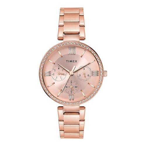 TIMEX Analog Watch for Women with Pink Round Dial & Rose Gold Stainless Steel Bracelet Band Water Resistant Women's Wrist Watches - TWEL18707 - Image 1