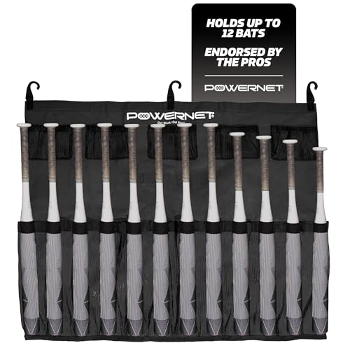 PowerNet Hanging Bat Bag Caddy for Baseball and Softball Teams, Team Bag Dugout Organizer, Holds 12 Hanging Bats on Fence (Black) - Image 1