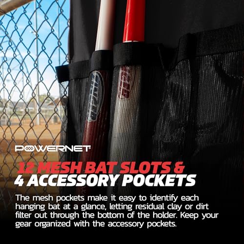 PowerNet Hanging Bat Bag Caddy for Baseball and Softball Teams, Team Bag Dugout Organizer, Holds 12 Hanging Bats on Fence (Black) - Image 4