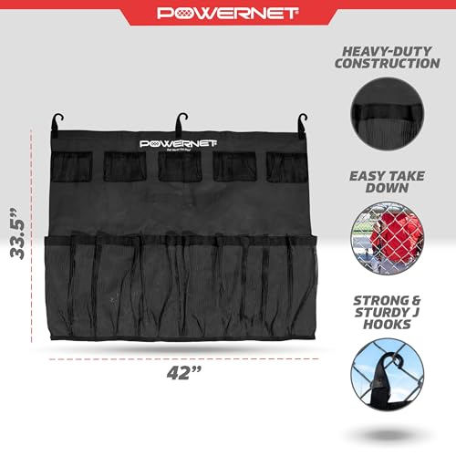 PowerNet Hanging Bat Bag Caddy for Baseball and Softball Teams, Team Bag Dugout Organizer, Holds 12 Hanging Bats on Fence (Black) - Image 3