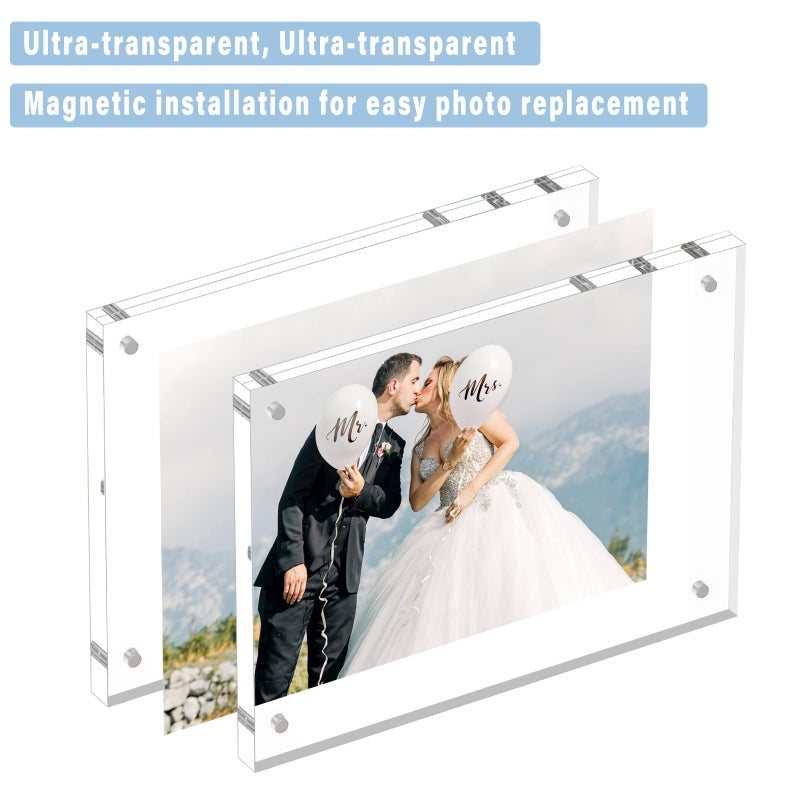 HELPLEX Acrylic Frame  3 Pack 3.5x5 Acrylic Picture Frames  20mm Thicker Frameless Clear Frame Double Sided Magnetic Frame  Free Standing Desktop Display Stand Acrylic Frames - Image 3