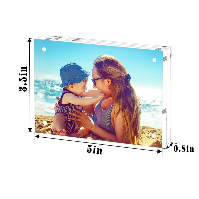 HELPLEX Acrylic Frame  3 Pack 3.5x5 Acrylic Picture Frames  20mm Thicker Frameless Clear Frame Double Sided Magnetic Frame  Free Standing Desktop Display Stand Acrylic Frames - Image 2