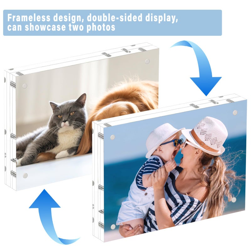 HELPLEX Acrylic Frame  3 Pack 3.5x5 Acrylic Picture Frames  20mm Thicker Frameless Clear Frame Double Sided Magnetic Frame  Free Standing Desktop Display Stand Acrylic Frames - Image 4
