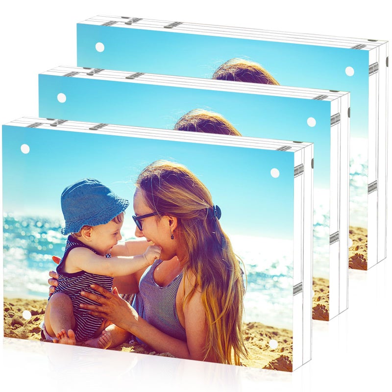 HELPLEX Acrylic Frame  3 Pack 3.5x5 Acrylic Picture Frames  20mm Thicker Frameless Clear Frame Double Sided Magnetic Frame  Free Standing Desktop Display Stand Acrylic Frames - Image 1
