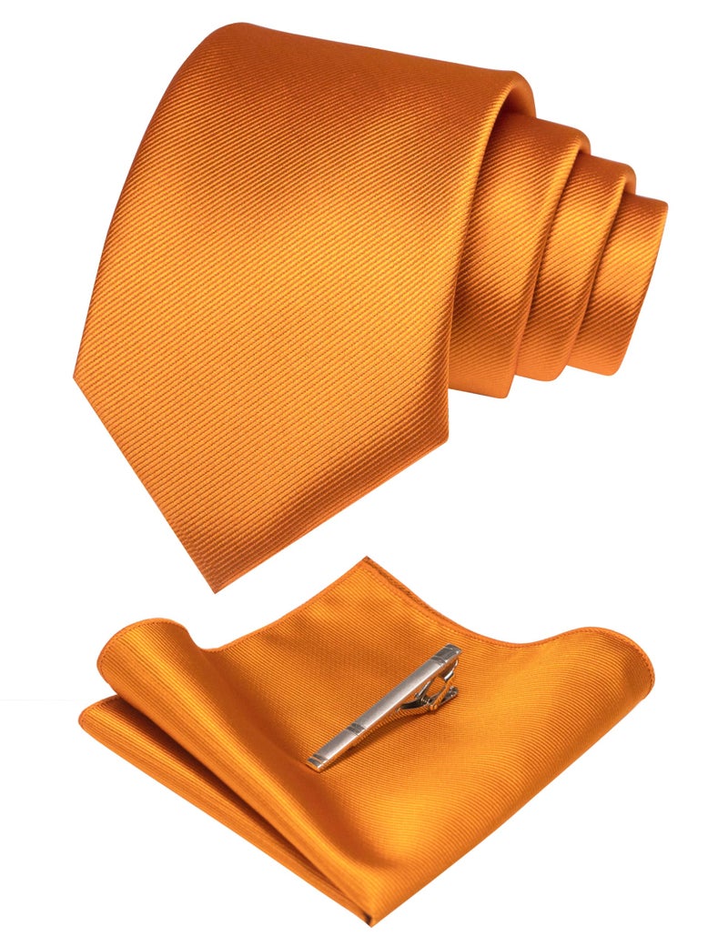JEMYGINS Orange Formal Necktie and Pocket Square, Hankerchief and Tie Bar Clip Sets for Men - Image 1