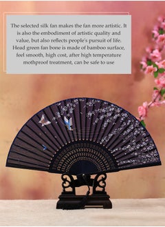 DUNISO Folding hand fan, Chinese Japanese retro bamboo silk fan, silk folding fan, elegant classical style, suitable for dance, performance, decoration, weddings, parties  - Image 3