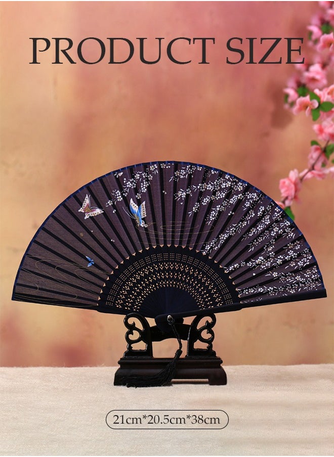 DUNISO Folding hand fan, Chinese Japanese retro bamboo silk fan, silk folding fan, elegant classical style, suitable for dance, performance, decoration, weddings, parties  - Image 2