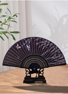 DUNISO Folding hand fan, Chinese Japanese retro bamboo silk fan, silk folding fan, elegant classical style, suitable for dance, performance, decoration, weddings, parties  - Image 5