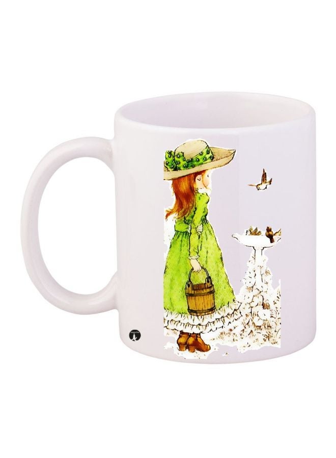 RYN Girl Printed Coffee Mug White/Green/Brown 11ounce
