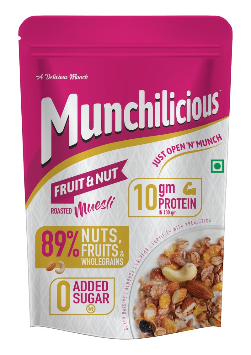Munchilicious Muesli - Fruit & Nut, 350g | 75% Nuts, Grains, Seeds, Fruits & Berries | Roasted & Ready-to-Eat | High Protein & Fiber | Healthy Breakfast Cereal for Active Lifestyle - Image 1