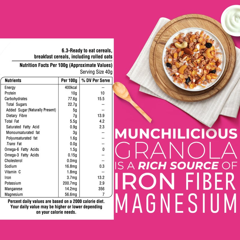 Munchilicious Muesli - Fruit & Nut, 350g | 75% Nuts, Grains, Seeds, Fruits & Berries | Roasted & Ready-to-Eat | High Protein & Fiber | Healthy Breakfast Cereal for Active Lifestyle - Image 5