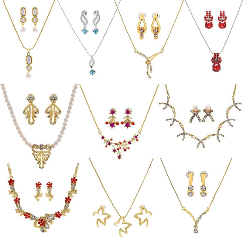 Estele Gehena Gold Plated Necklace Set Combo Of 10 For Women With Fancy Austrian Crystals - Image 1